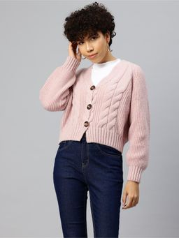 Pierre Carlo - Womens Pink Self Design Cardigans