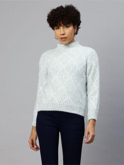 Pierre Carlo - Womens Teal Geometric Sweater