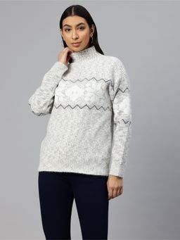 Pierre Carlo - Womens Grey Self Design Sweater