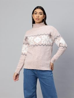 Pierre Carlo - Womens Pink Self Design Sweater