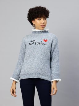 Pierre Carlo - Womens Blue Self Design Sweater