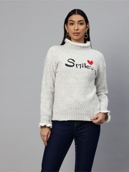 Pierre Carlo - Womens White Self Design Sweater