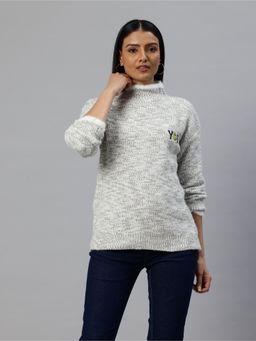 Pierre Carlo - Womens Grey Embroidered Sweater