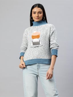 Pierre Carlo - Womens Blue Self Design Sweater