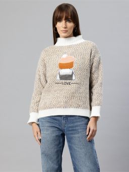 Pierre Carlo - Womens Brown Self Design Sweater