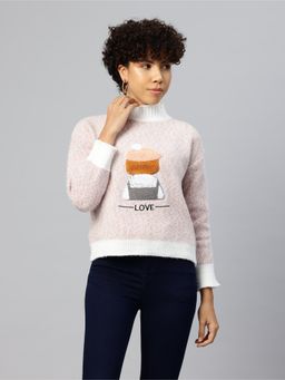 Pierre Carlo - Womens Pink Self Design Sweater