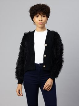 Pierre Carlo - Womens Black Self Design Cardigans