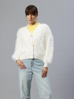 Pierre Carlo - Womens White Self Design Cardigans