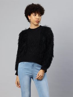 Pierre Carlo - Womens Black Self Design Sweater