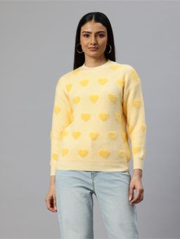 Pierre Carlo - Womens Yellow Self Design Sweater