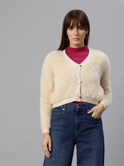 Pierre Carlo - Womens Beige Solid/Plain Cardigans