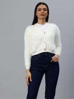 Pierre Carlo - Womens White Solid/Plain Cardigans