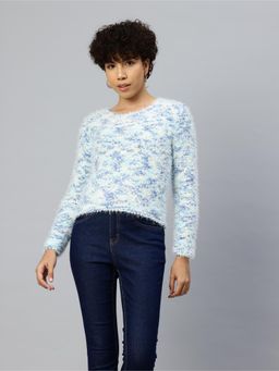 Pierre Carlo - Womens Blue Self Design Sweater