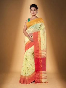 Beatitude - Yellow Handspun Cotton Saree with Unstitched Blouse