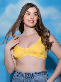 Clovia - Non-Padded Non-Wired Full Cup Bra in Yellow - Cotton