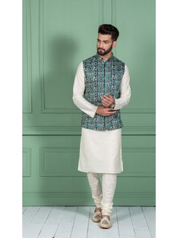 KISAH - Men Green Kurta Jacket Set (Set of 3)