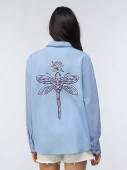 The Souled Store - Women Blue Cotton Linen Wild Spirit Shirt