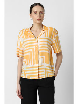Van Heusen - Women Yellow Print Short Sleeves Casual Shirt