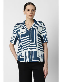 Van Heusen - Women Blue Print Short Sleeves Casual Shirt
