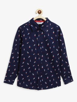Campana - Boys Ice Candy Print Wilson Full Sleeve Shirt Navy Blue