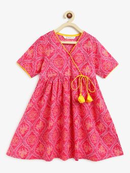 Campana - Girls Nihira Flared Kurta Bandhini Print Magenta