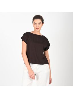 Saltpetre - Women Solid Modal Coffee Brown Boat Neck Top
