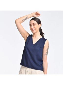Saltpetre - Women Modal Solid Indigo V-Neck Top