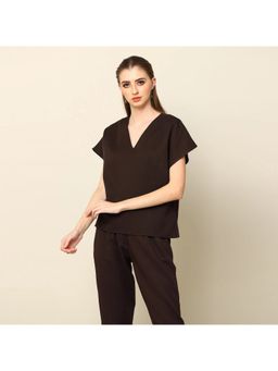 Saltpetre - Women Solid Modal Coffee Brown Dolman Sleeve Top