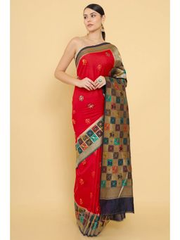 Soch - Red Silk Woven with Unstitched (Set of 2)
