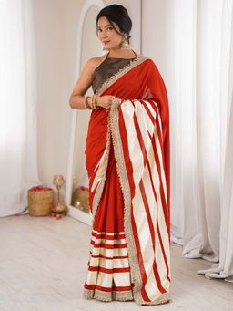 Sareemall - Women's Vichitra Silk Rust Digital Printed Party Wear Saree with Unstitched Blouse