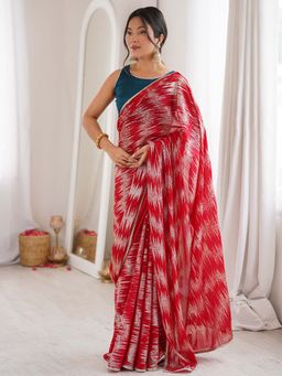 Sareemall - Women's Georgette Red Digital Printed Party Wear Saree with Unstitched Blouse