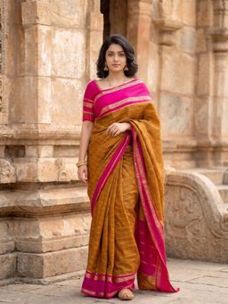 Anjaneya Sarees - Mustard Designer Banarasi Silk Kanjivaram Saree with Unstitched Blouse