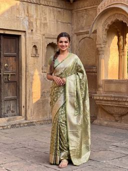 Anjaneya Sarees - Green Designer Banarasi Silk Kanjivaram Saree with Unstitched Blouse