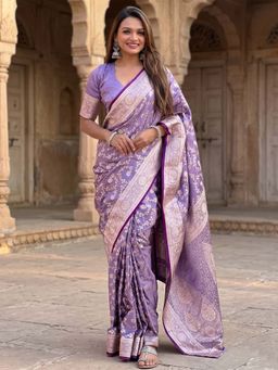 Anjaneya Sarees - Purple Designer Banarasi Silk Kanjivaram Saree with Unstitched Blouse