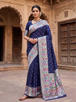 Anjaneya Sarees - Blue Designer Banarasi Silk Kanjivaram Saree with Unstitched Blouse