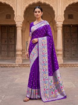Anjaneya Sarees - Purple Designer Banarasi Silk Kanjivaram Saree with Unstitched Blouse