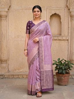 Anjaneya Sarees - Purple Designer Banarasi Silk Kanjivaram Saree with Unstitched Blouse