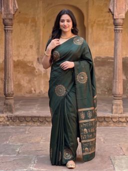 Anjaneya Sarees - Green Designer Banarasi Silk Kanjivaram Saree with Unstitched Blouse