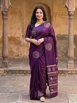 Anjaneya Sarees - Purple Designer Banarasi Silk Kanjivaram Saree with Unstitched Blouse