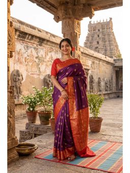 Anjaneya Sarees - Purple Designer Banarasi Silk Kanjivaram Saree with Unstitched Blouse