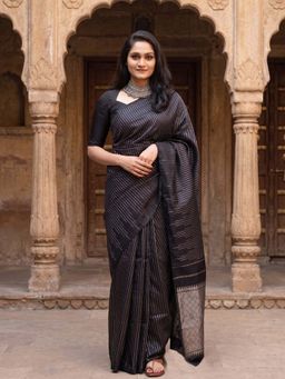 Anjaneya Sarees - Black Designer Banarasi Silk Kanjivaram Saree with Unstitched Blouse
