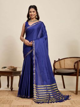 Suha - Women Soft Silk Navy Blue Saree with Unstitched Blouse