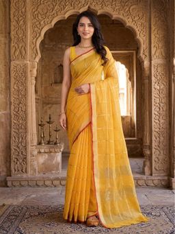 Anjaneya Sarees - Yellow Designer Cotton Silk Kanjivaram Saree with Unstitched Blouse
