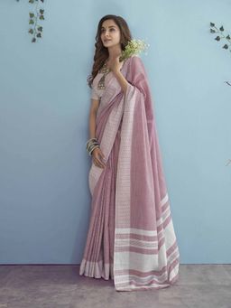 Sutriti - Pink Linen Saree with Unstitched Blouse