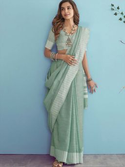 Sutriti - Mehendi Green Linen Saree with Unstitched Blouse for Women