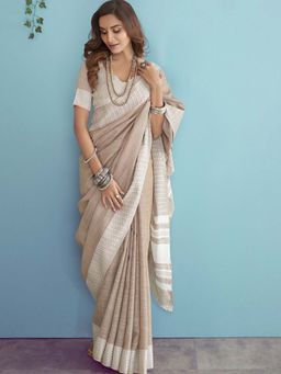 Sutriti - Beige Linen Saree with Unstitched Blouse for Women