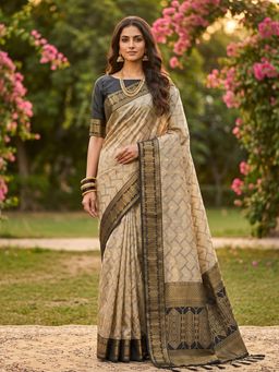 Sutriti - Beige Saree with Unstitched Blouse