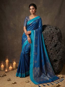 Sutriti - Sky Blue Soft Silk Saree for Women with Blue Unstitched Blouse