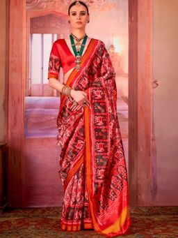 Sareemall - Women's Soft Silk Pink Digital Printed Patola Saree with Unstitched Blouse