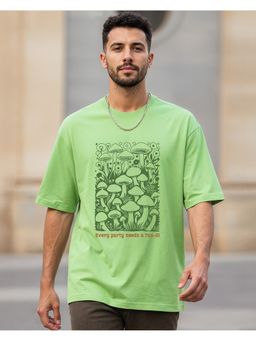 Bewakoof - Men's Jade Lime Green Fungi Graphic Printed Oversized T-Shirt